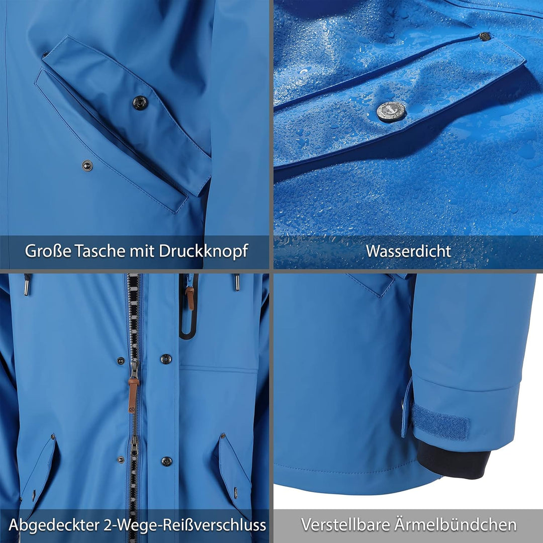 Dry Fashion Herren PU-Parka Lübeck - Regenjacke Herren Wasserdicht Winddicht Reissverschluss Outdoor