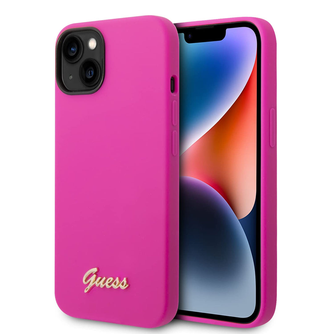 Guess GUHCP14MSLSMF hülle für iPhone 14 Plus 6,7" Fuchsia/Fuschia Hard case Silicone Vintage Gold Lo