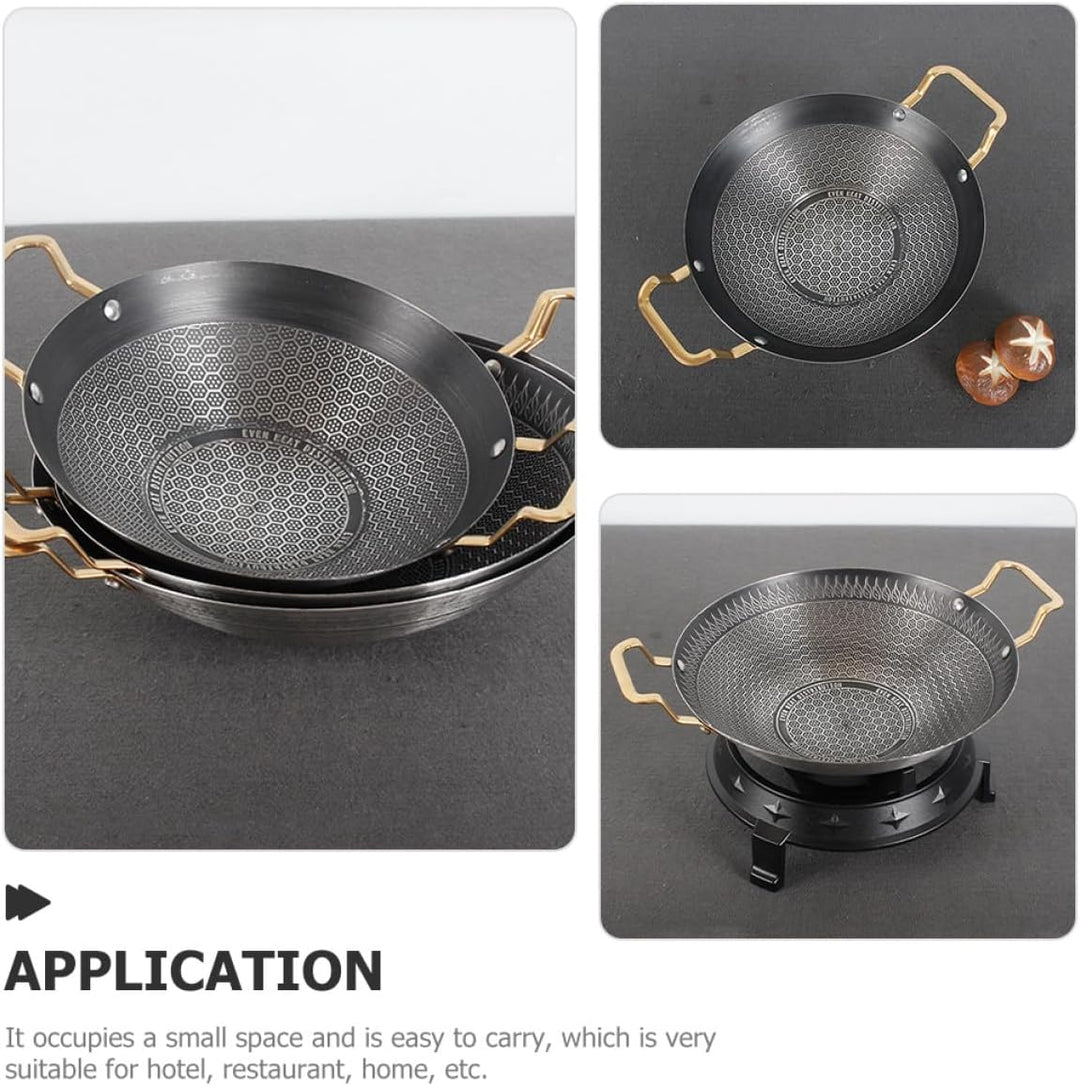 SEWACC Kleine Edelstahl Wok Pfanne 24cm mit Hitzeschutzgriffen und Wabenstruktur für Elektro und Gas