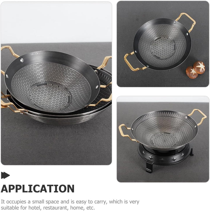 SEWACC Kleine Edelstahl Wok Pfanne 24cm mit Hitzeschutzgriffen und Wabenstruktur für Elektro und Gas