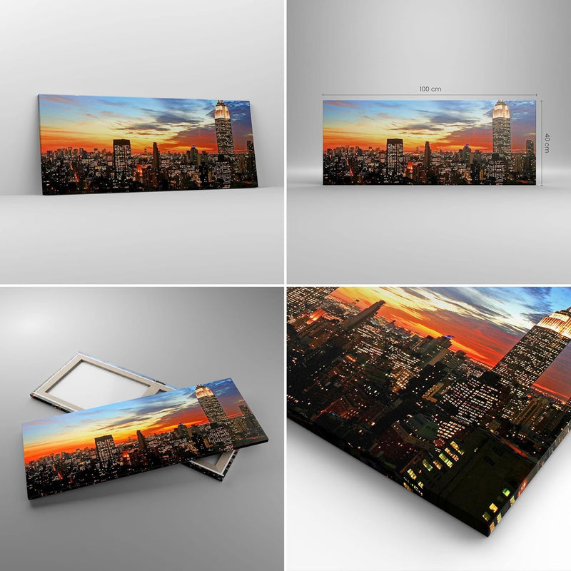 Bilder auf Leinwand 100x40cm Leinwandbild Amerika gebäude sonnenuntergang wolkenkratzer Gross Wandde