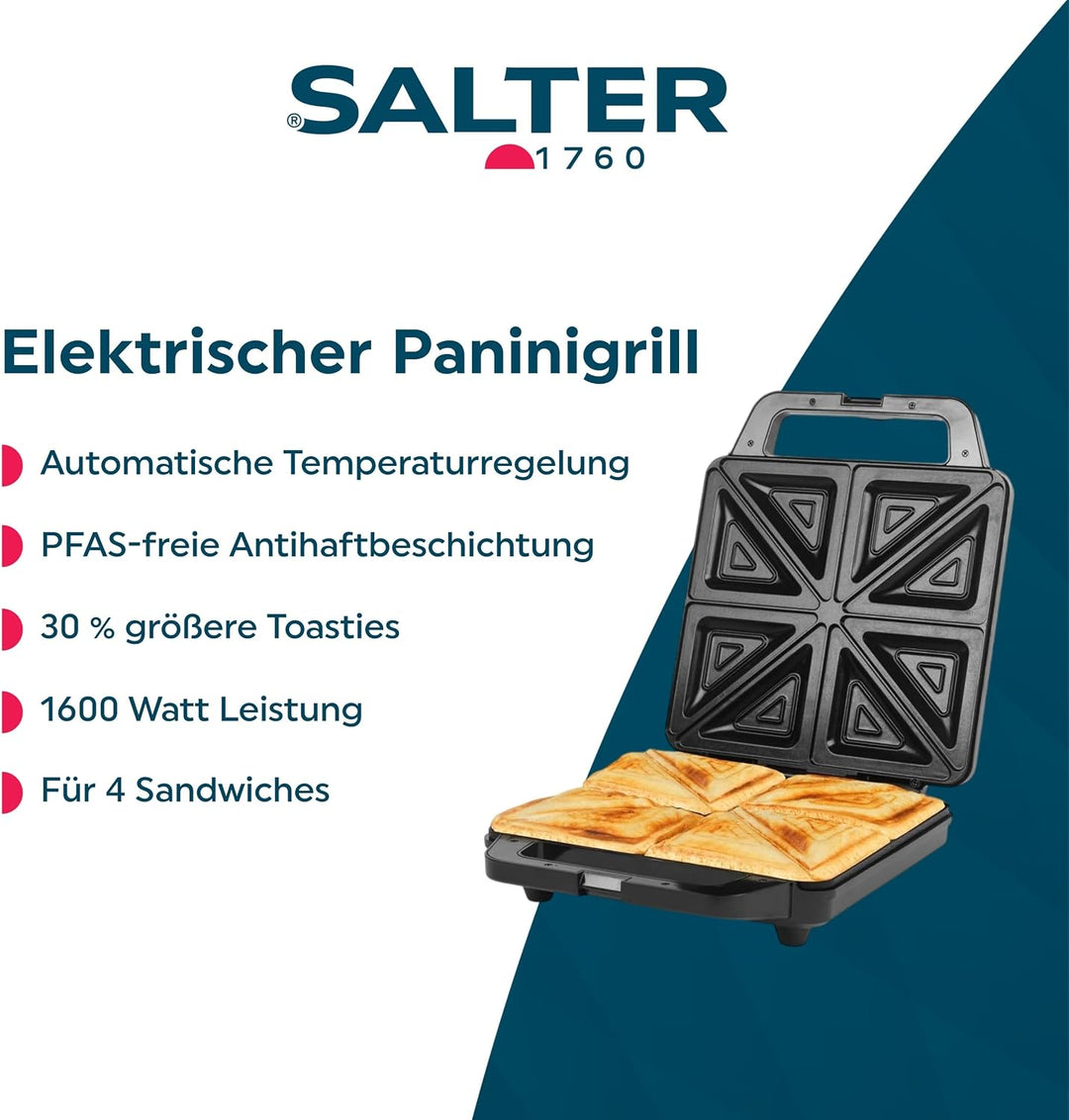 Salter 4-Scheiben-Sandwichmaker – Elektrischer Deep-Fill-Sandwichtoaster, PFAS-freie, antihaftbeschi