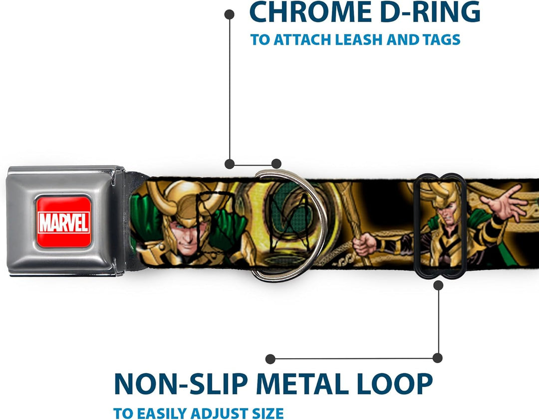 Marvel Buckle-down 22,9–38,1 cm Universe Loki Posen schwarz/Gold/grün Hundehalsband Mehrfarbig S - F