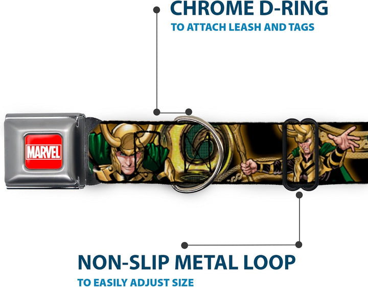 Marvel Buckle-down 22,9–38,1 cm Universe Loki Posen schwarz/Gold/grün Hundehalsband Mehrfarbig S - F