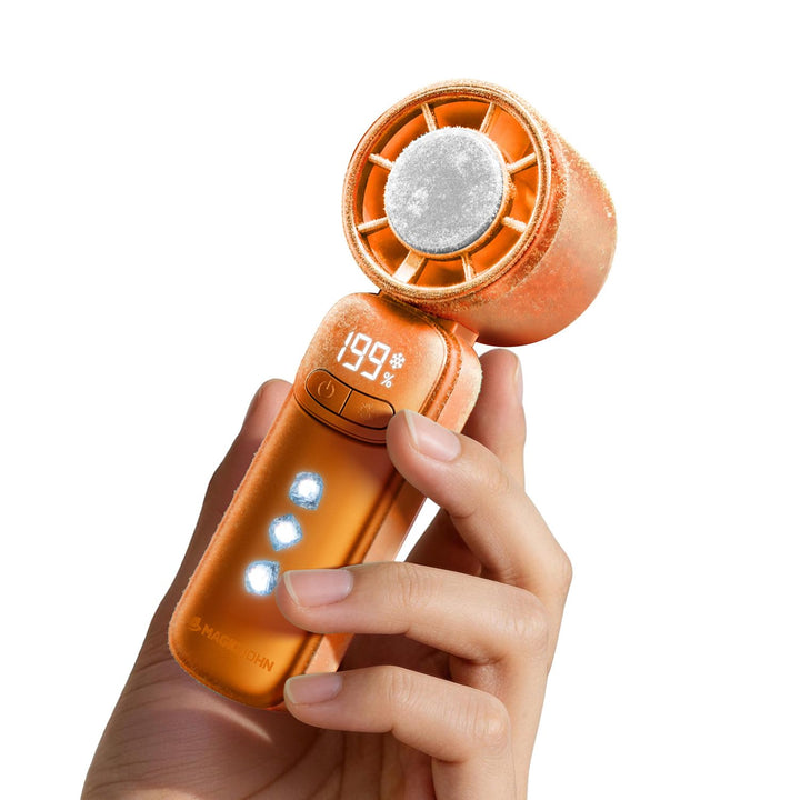 MAGIC JOHN Mini Handventilator mit Kühlung (orange) | 199 Lüfterstufen, bis zu 11h Laufzeit, USB-C A