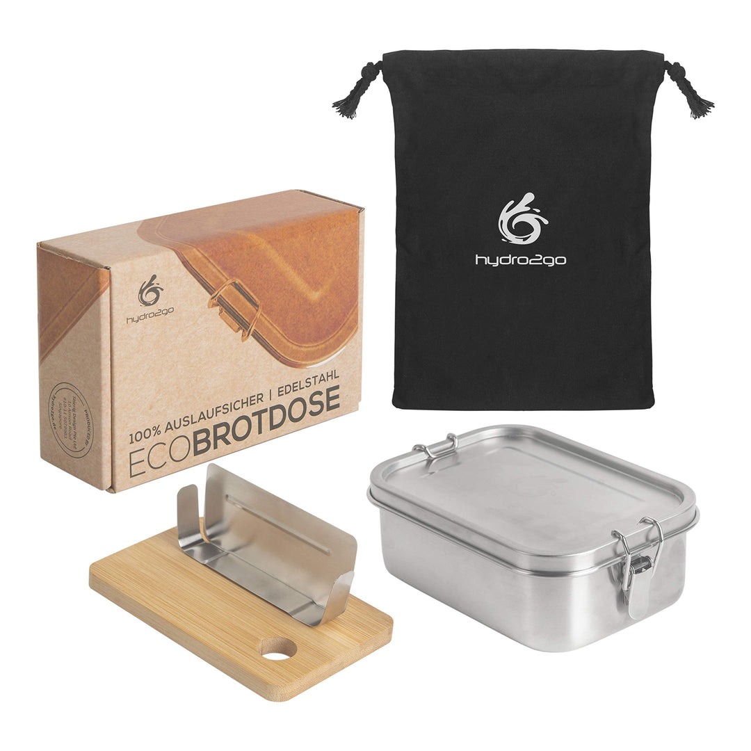 hydro2go auslaufsichere Lunchbox aus Edelstahl – BPA-frei, plastikfrei, mit Trennwand, Schneidebrett