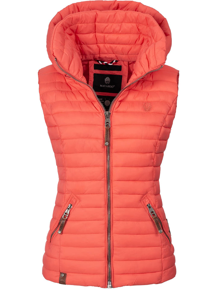Navahoo Damen Übergangsjacke leichte Steppweste mit Abnehmbarer Kapuze Shadaa XS-3XL XS Coral, XS Co