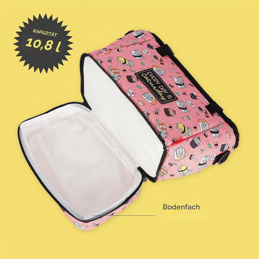 Legami - Lunchbag Sushi Cat, Isolierte Tasche für das Mittagessen, Geräumige Lunchbox 10,8 Liter, Ve