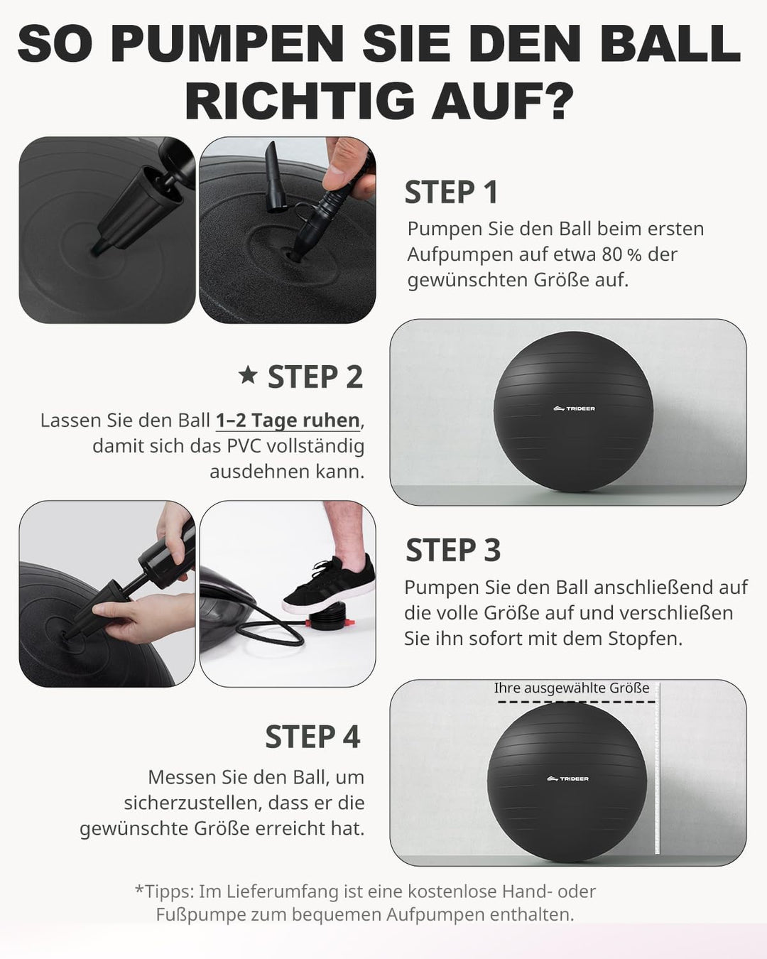 Trideer Gymnastikball – Sitzball, Pezziball &amp; Pilates Ball für Büro &amp; Rückentraining, Balance Ball f