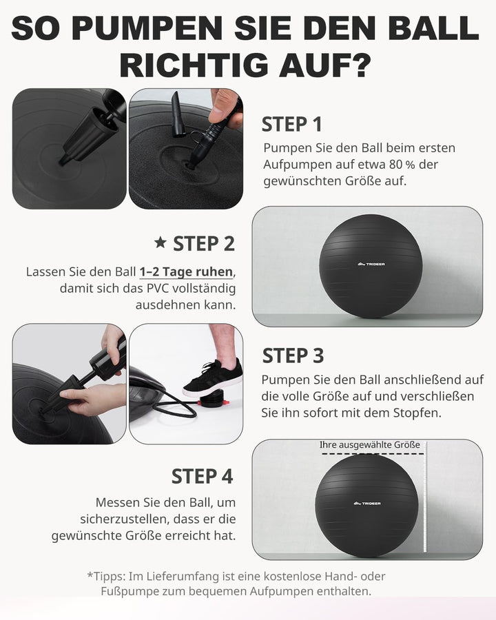 Trideer Gymnastikball – Sitzball, Pezziball &amp; Pilates Ball für Büro &amp; Rückentraining, Balance Ball f