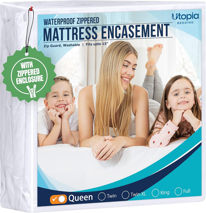 Utopia Bedding Zippered Mattress Encasement - Waterproof Mattress Protector (Queen) 1 Queen, 1 Queen