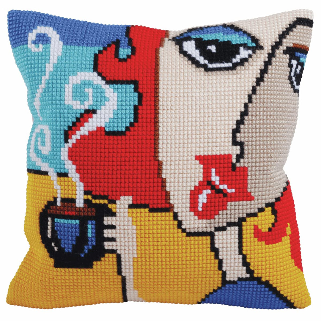 Collection d'Art Duftender Kaffee Kreuzstichkissen, Baumwolle, Mehrfarbig, 40x40cm Duftender Kaffee.