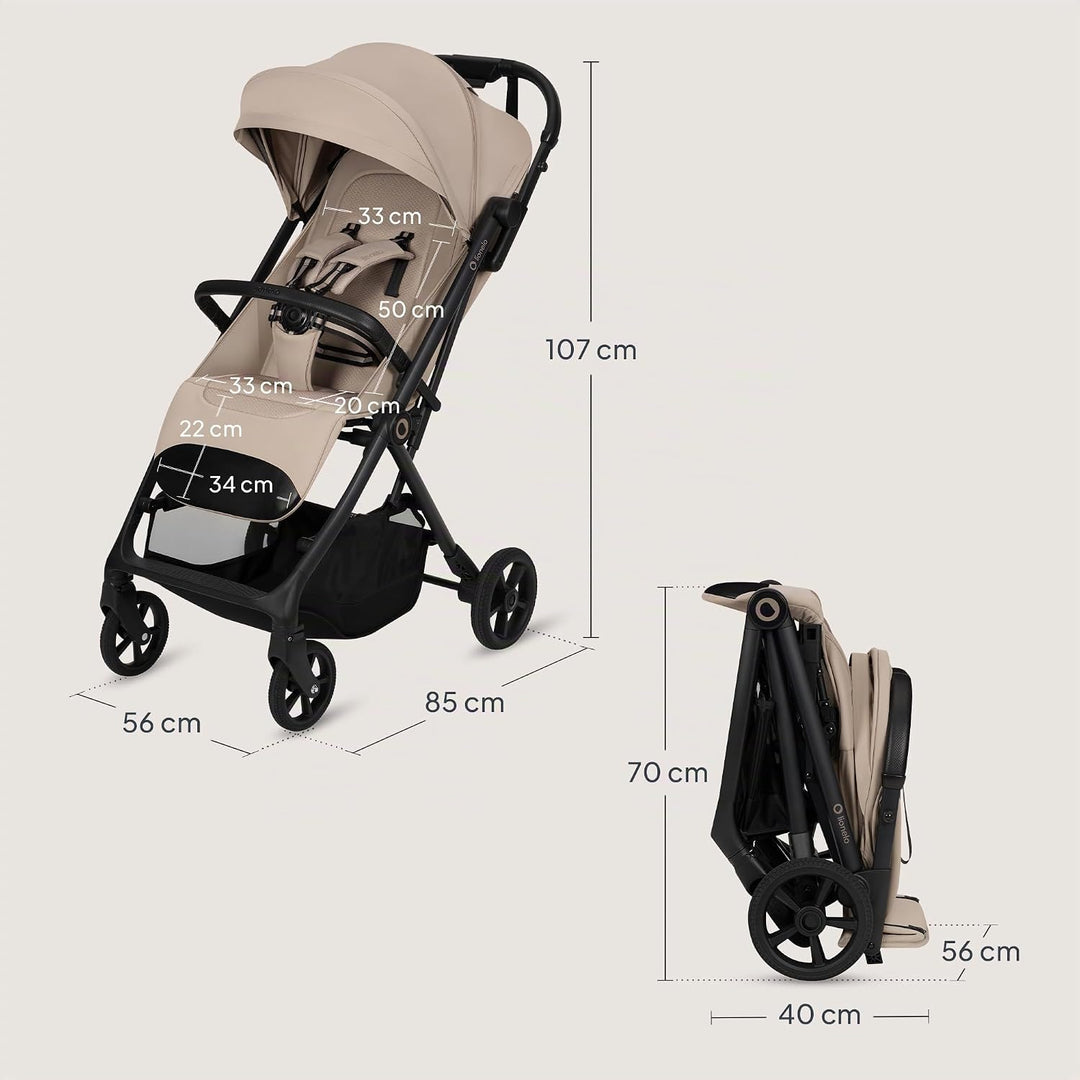 Lionelo Tansi Reisebuggy bis 22 kg, 6 Monate–4 Jahre, Kompakt Faltbar mit Einhand Auto Folding, Grav