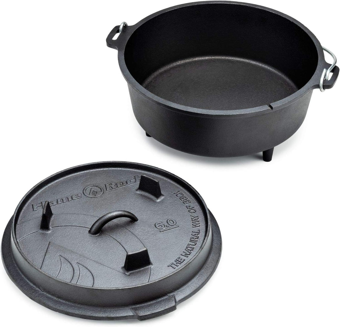 Dutch Oven 6.0, traditioneller, gusseiserner Feuertopf mit 6,0 Liter Fassungsvermögen, bereits einge