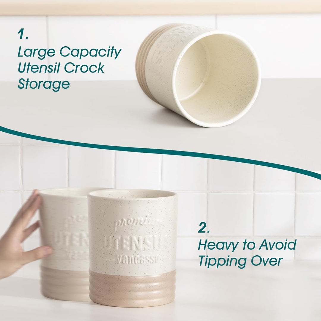 vancasso Sabine Utensilienhalter für Küchentheke, 15,7 cm, kleiner Keramik-Utensilienbehälter, creme