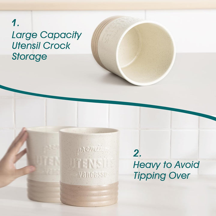 vancasso Sabine Utensilienhalter für Küchentheke, 15,7 cm, kleiner Keramik-Utensilienbehälter, creme