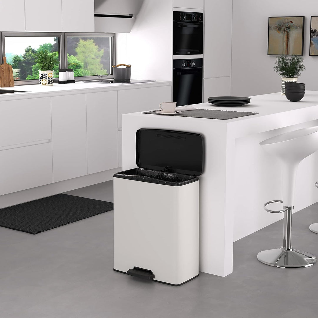 Curver Mülleimer Deco Rechteck, 65 l, Weiss, für Küche, Waschküche, Garage, 486 x 284 x 615 mm, Poly