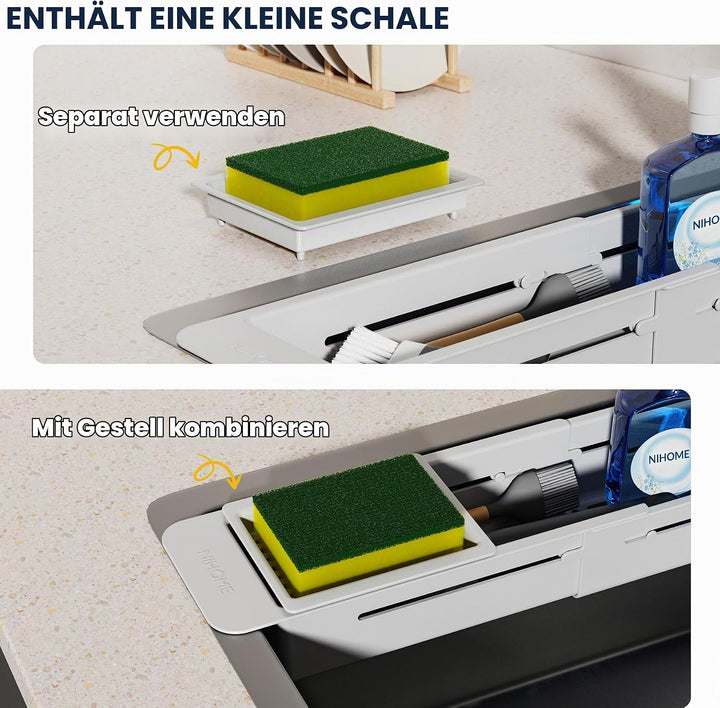 NiHome Ausziehbarer Spülbecken Organizer, teleskopischer Küchen Organizer mit rutschfesten Pads, ver