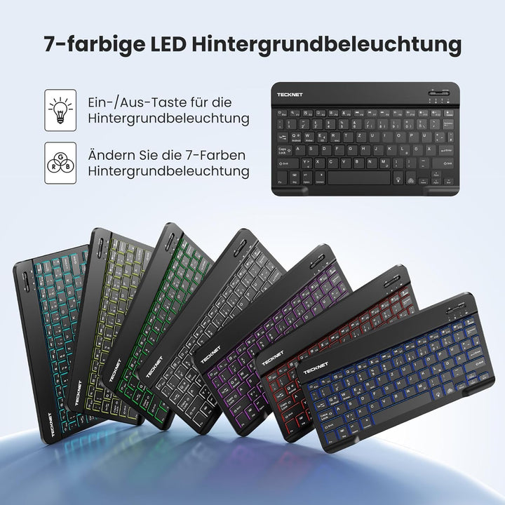 TECKNET Deutsche Bluetooth Tastatur für Tablet/iPad Mini/Pro/Air/10.2/10.9/iPhone/Android/Windows, i