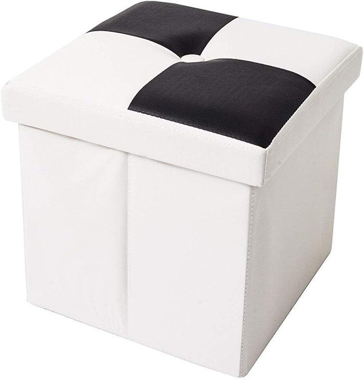 Rebecca Mobili Puff Truhe Weiss Schwarz, gepolstert, Urban, Wohnzimmer Schlafzimmer – Masse: 30 x 30