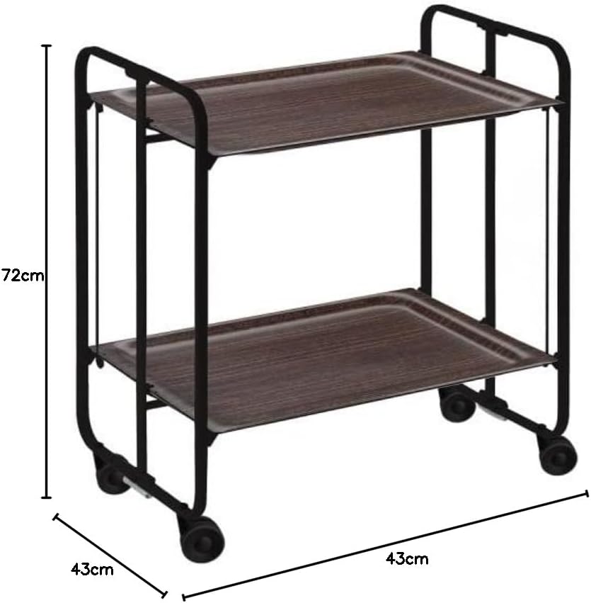 DON HIERRO - Servierwagen, klappbar, 2 Böden, Schwarzem Rahmen. Bauhaus-Wengue 66 x 43 x 72 cm. Weni