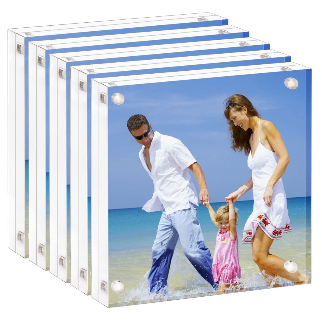AMEITECH Acrylbilderrahmen, 10 x 10 cm, klares, doppelseitiges Blockset, rahmenloser magnetischer Fo