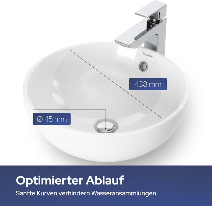 VILSTEIN Waschbecken, 44 cm, Keramik Aufsatz Waschschale, Weiss, Rund 44 x 44 x 17 cm, 44 x 44 x 17