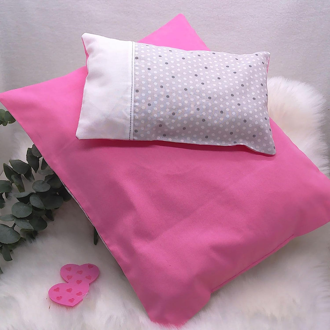 Puppenbettwäsche, 2tlg. gesticktem Elefantenkind Lotta mit Herzen Ballons Decke 40h x 32b, Kissen 16