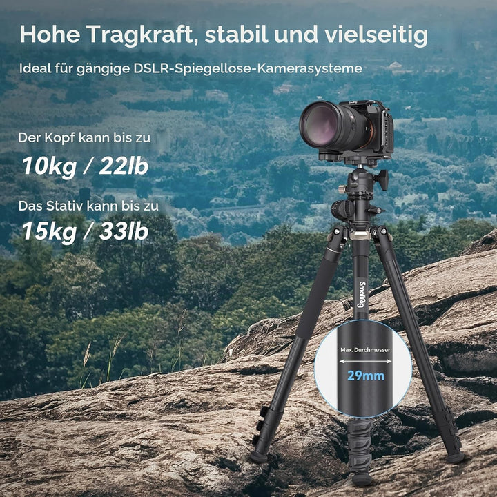 SMALLRIG 73 Zoll Kamerastativ, 360° drehbare Mittelsäule, horizontales Stativ Einbeinstativ, mit Sma
