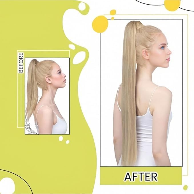 RUNATURE Ponytail Extension Echthaar Blond Highlight 30cm Kurz Echthaar Zopf Aschblond Mit Blond Men