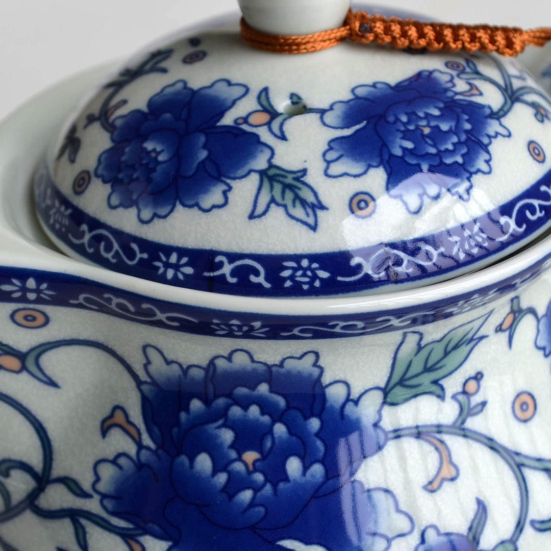Yxhupot Teekanne 425 ml Blau Weiss Porzellan China Edelstahl Infuser Blume (Cihu Mudan), Weiss