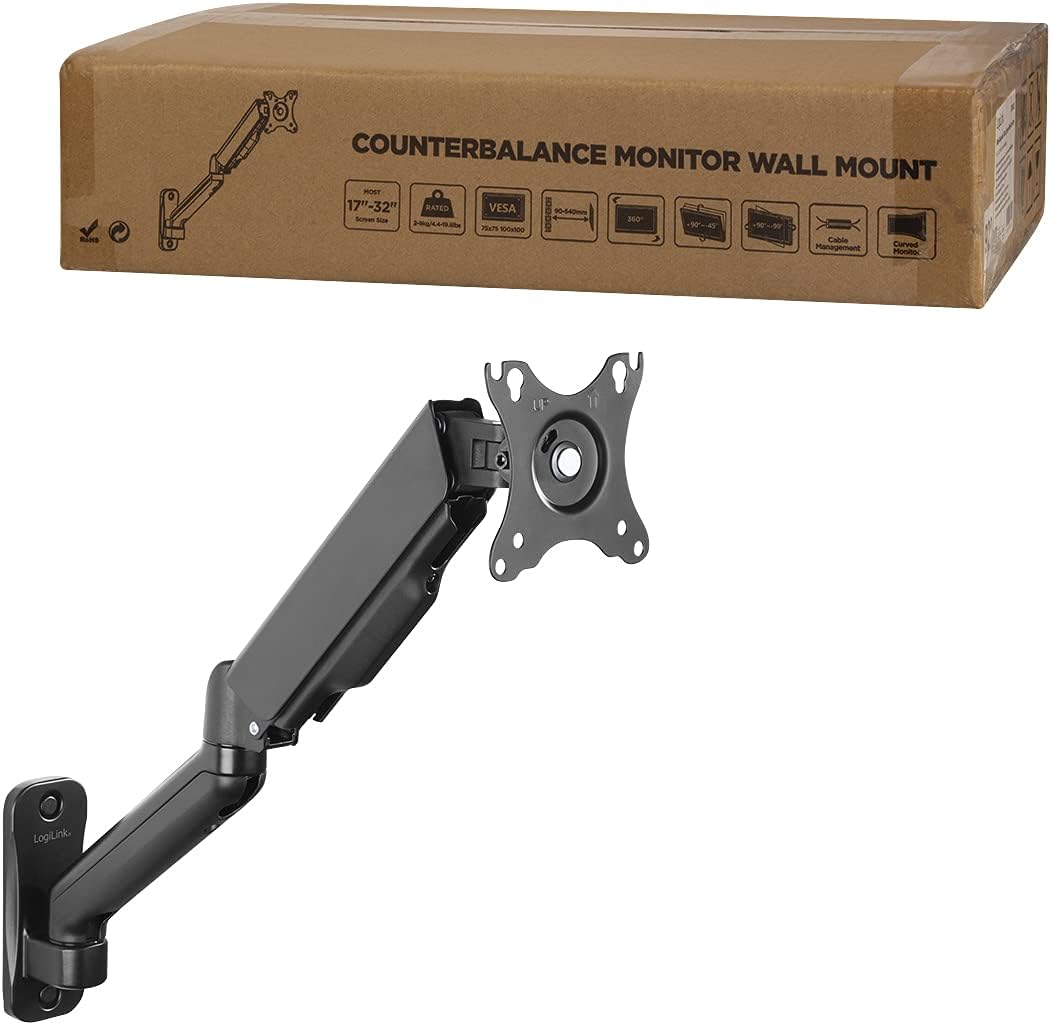 LogiLink BP0145 - Monitorwandhalterung, 17–32", Gasdruckfeder, 90–540 mm, Schwarz