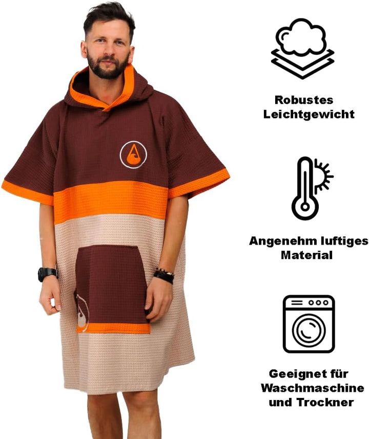 WAVE HAWAII Bade-Poncho Damen & Herren Porlamar | Grösse L/XL, 170-200cm I 100% Baumwolle Surf-Ponch