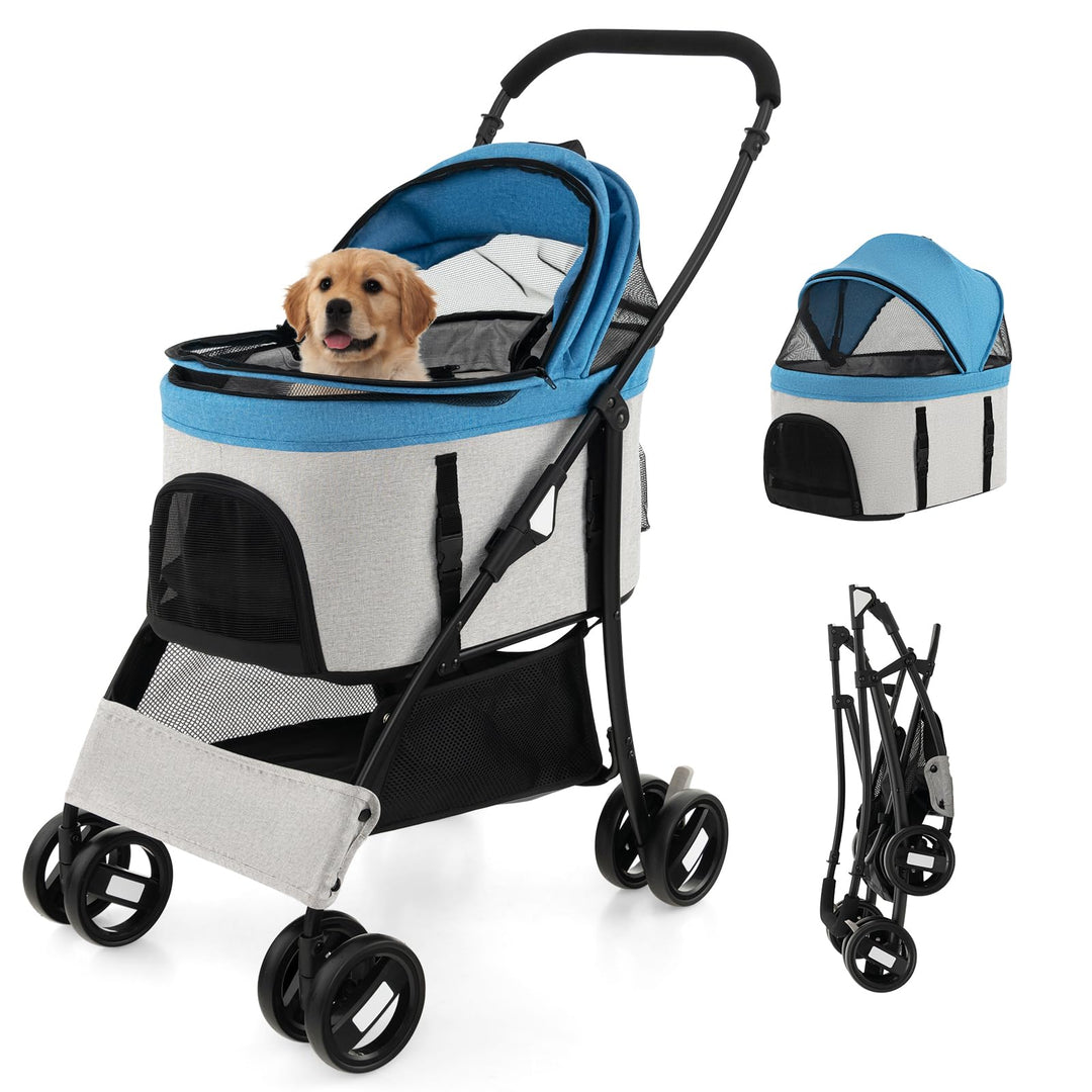 COSTWAY 3 in 1 Hundewagen, Hundebuggy klappbar, bis 15 kg, Haustierwagen mit Netzfenstern | verstell
