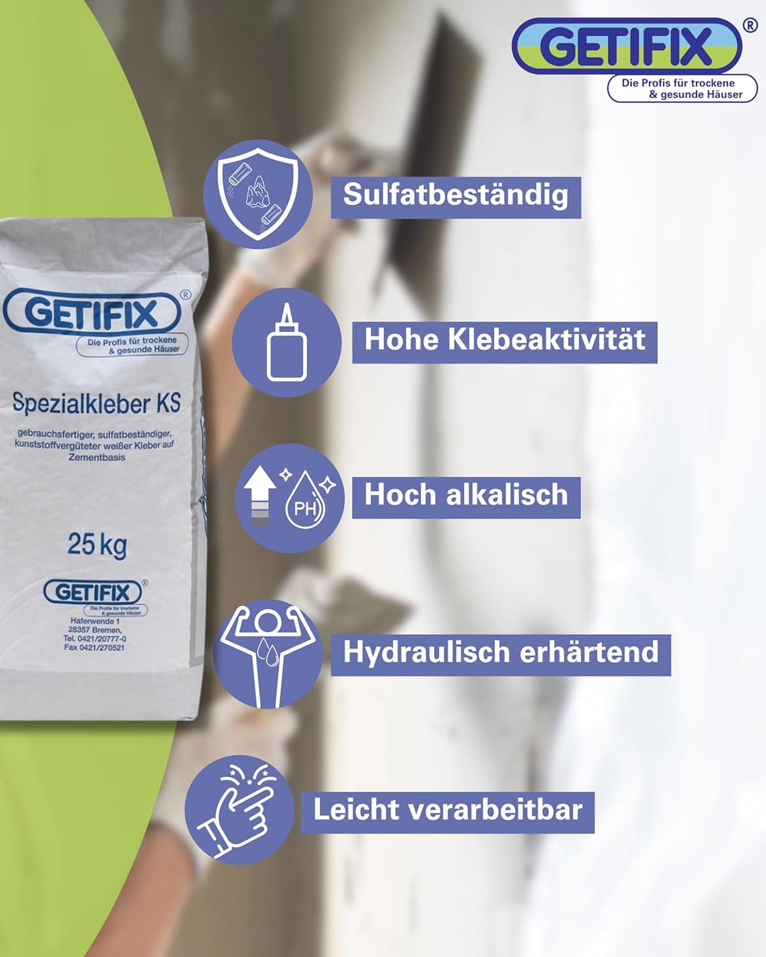 Spezialkleber KS Weiss 25 kg – sulfatbeständiger und gebrauchsfertiger Werkstrockenmörtel