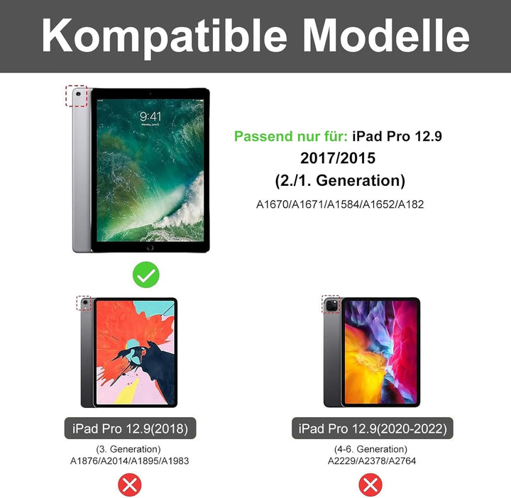 FOGARI Tastatur Hülle für iPad Pro 12.9 1./2. Generation, Tastatur für iPad Pro 12.9 2017/2015, Trac