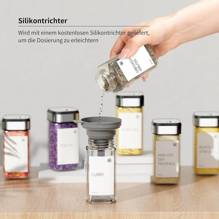 Miorkly Gewürzgläser Eckig mit Streueinsatz 12er, Gewürzstreuer Glas 120 ml-Gewürzdosen set-Gewürz O