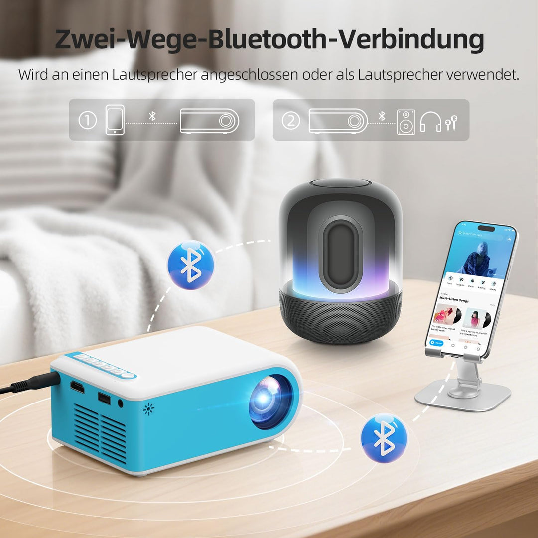 Nasin Mini Beamer, 1080P Unterstützter Tragbarer Filmprojektor, Heimkino und Aussenbereich, Kompatib