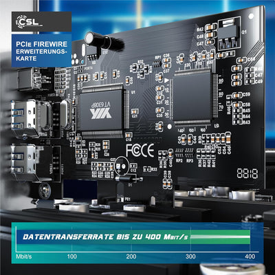 CSL PCI Firewire Karte Erweiterungskarte PCI-E 3 Anschlüsse 1394a Controller-Karte 2 x 6 Pin und 1 x