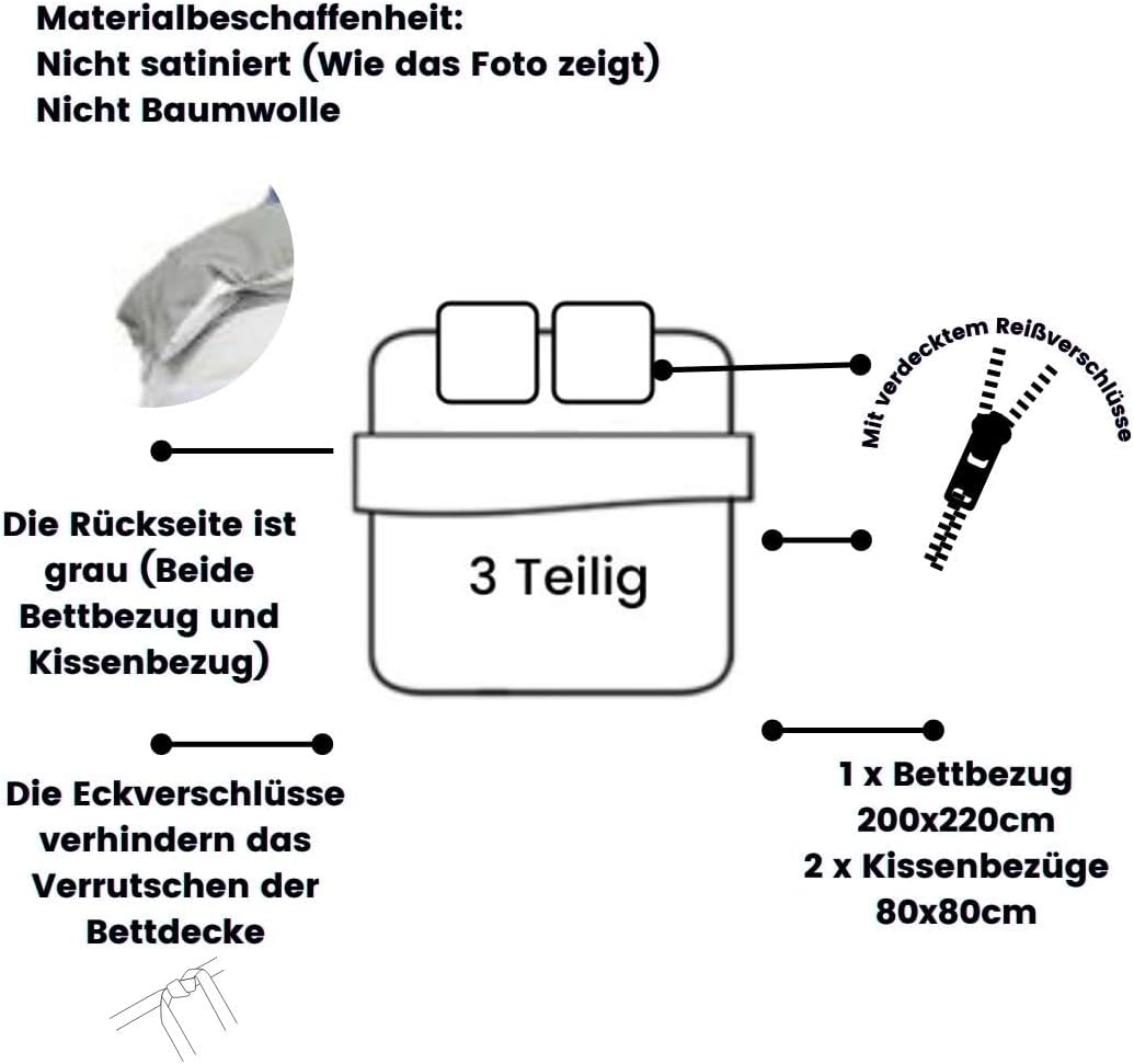 Luowei Bettwäsche Marmor 200x220 Grau mit Kissenbezüge, Erwachsene, Mikrofaser Grau 200x220cm+80x80c