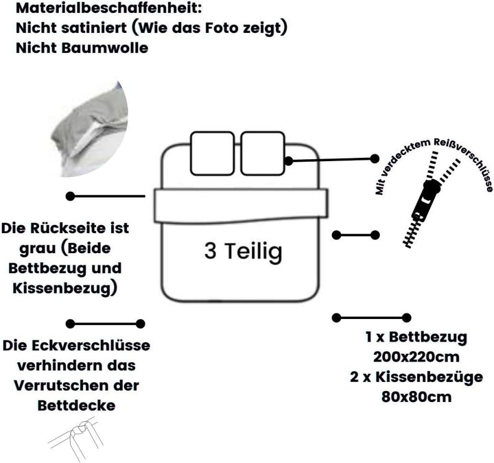 Luowei Bettwäsche Marmor 200x220 Grau mit Kissenbezüge, Erwachsene, Mikrofaser Grau 200x220cm+80x80c