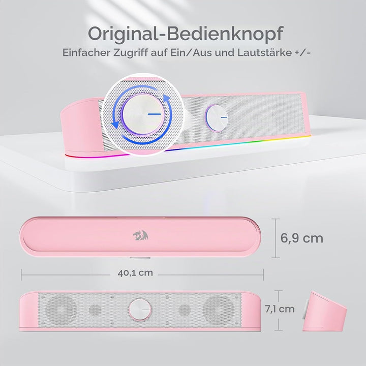 Redragon GS560 Adiemus RGB Desktop-Soundbar, 2.0-Kanal-Computerlautsprecher mit dynamischer Lichtlei