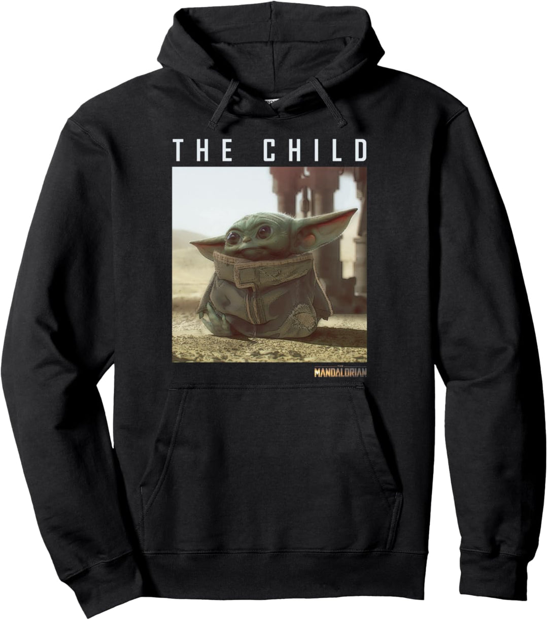 Star Wars The Mandalorian The Child Sitting Portrait Logo Pullover Hoodie