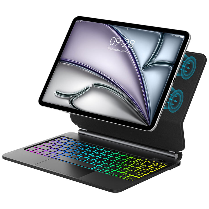 JADEMALL Magic Keyboard für iPad Air 11“ (M3 2025/M2 2024) – Mit 7-Farben RGB Beleuchtung, Präzision
