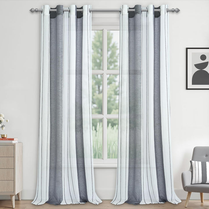MRTREES Gardinen mit ösen, Voile Vorhänge Wohnzimmer Moderne Vorhang Weiss + Grau halbtransparent ge