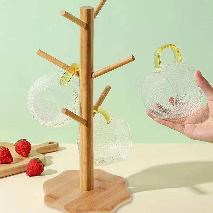 SUNOYA 2 Stück Brezelständer, Pretzel Stand, Höhe 34,5cm, Tassenständer Holz Mit 6 Haken Und Verdick