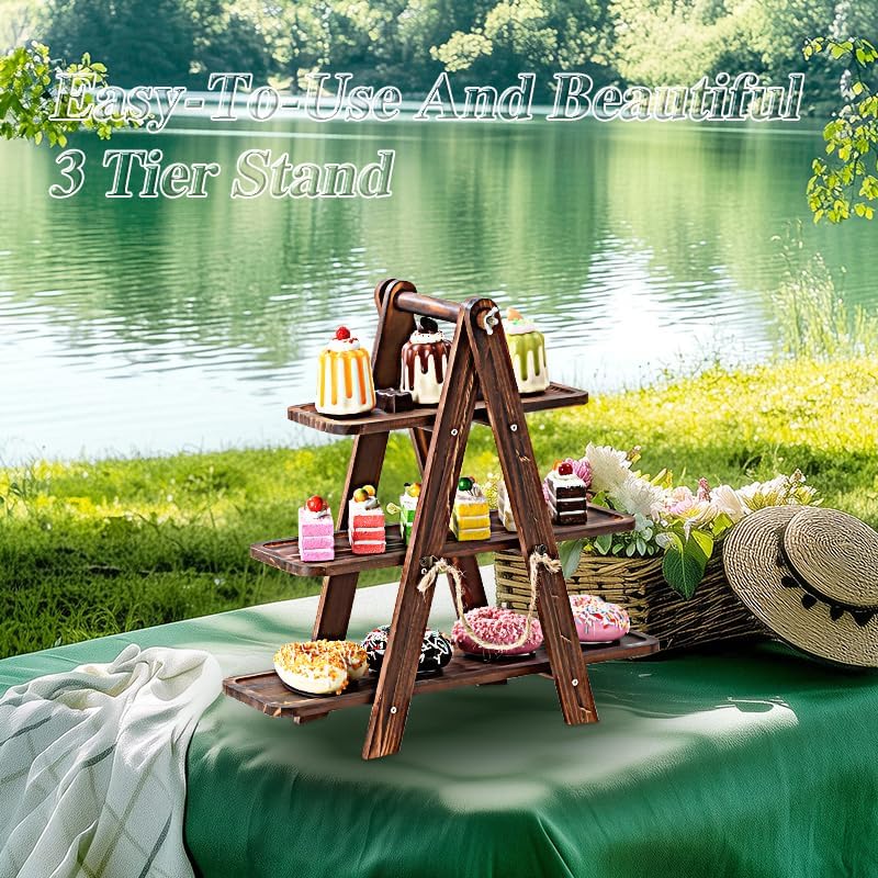 Cupcake Ständer Holz, Tortenständer 3 Etagen, Akazienholz Etagere 3 Etagen Holz für Lebensmittel, kl