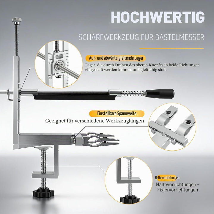 Messerschleifer Profi, Küchenchef Messerschärfsystem mit Diamantschleifstein-Set, Polierwachs &amp; Lede