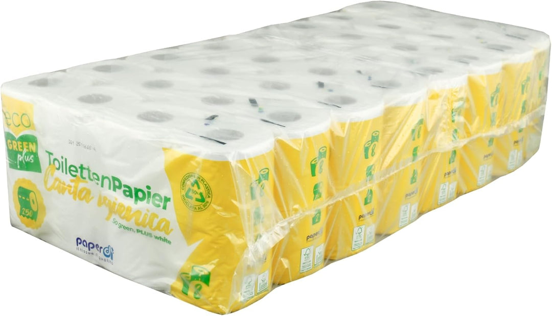 64 Rollen Toilettenpapier | 2-lagig | je 250 Blatt | besonders weiches, saugfähiges Papier| günstige