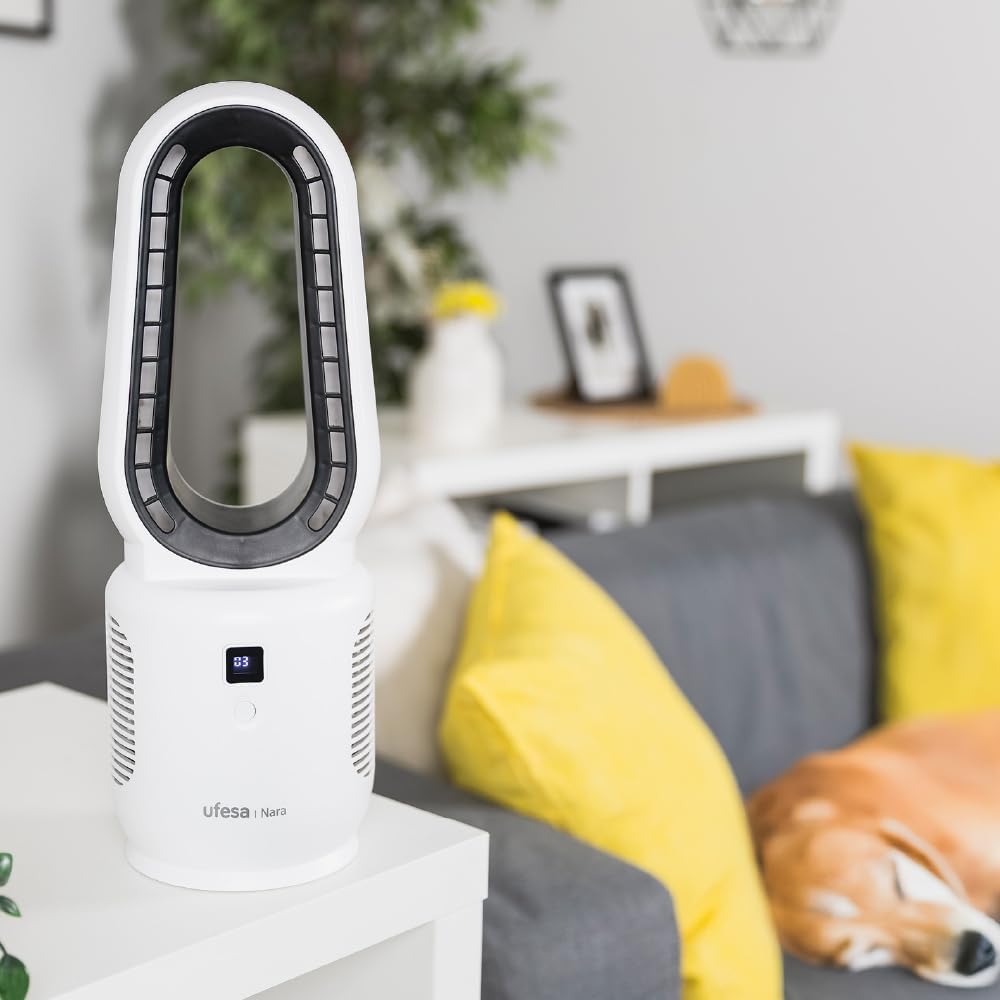 Ufesa Tischventilator Ohne Flügel Nara, Wiederaufladbar, 10W, USB‑C, 3 Geschwindigkeiten, LED‑Anzeig